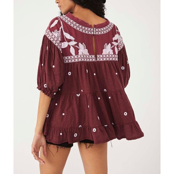 Free People Edie Tee / Sweet Raisin Combo Top Shirt Swing EUC - Picture 3 of 6